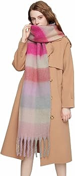 Yatemiole Women's Cashmere Big Coloured Checked Scarf Winter Warm Wrap Scarf | Amazon (US)