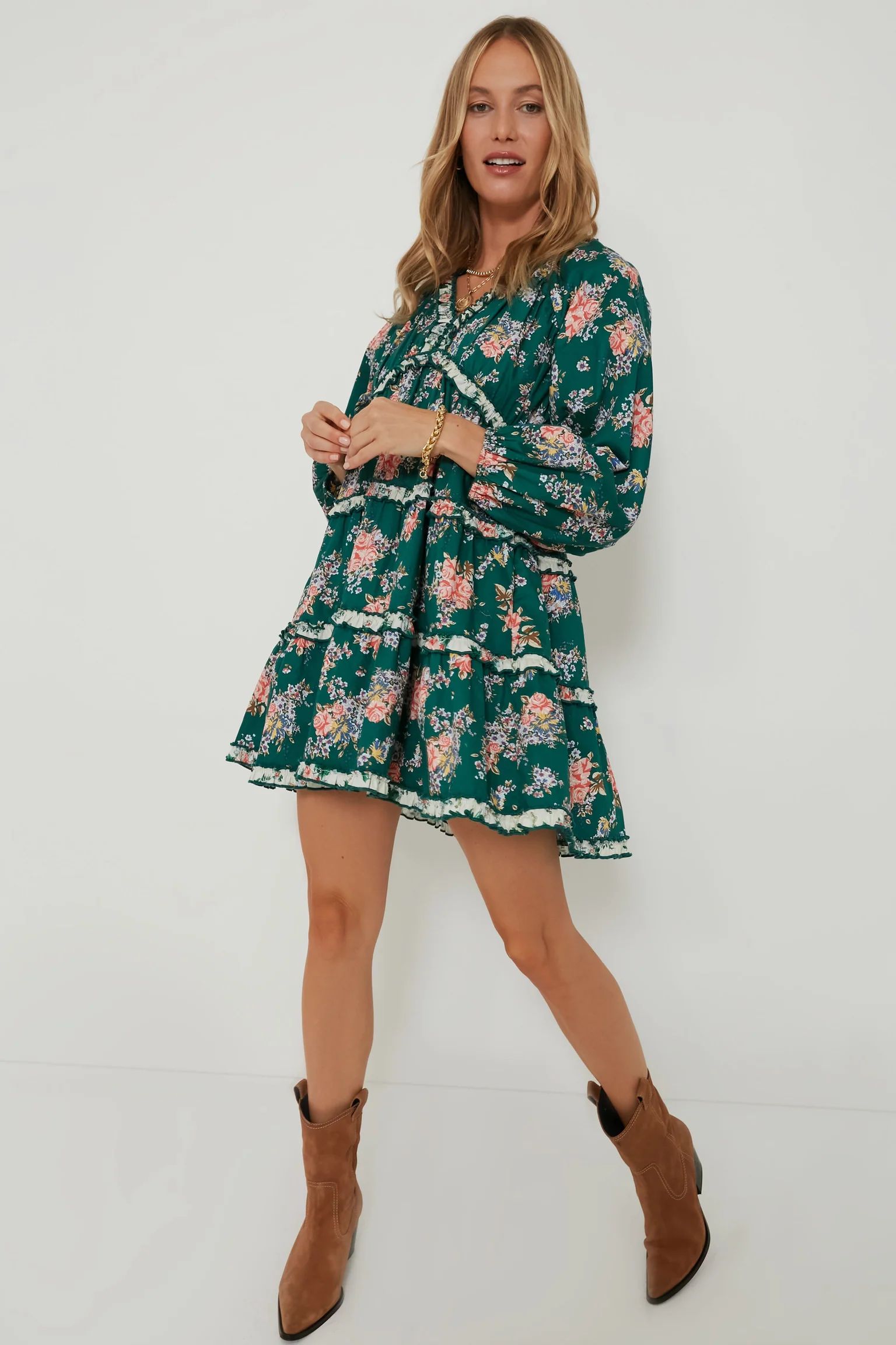 Green Floral Tiered Trina Mini Dress | Tuckernuck (US)