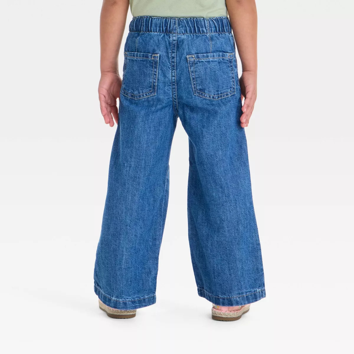 Toddler Girls' Wide Leg Pull-On Denim Pants - Cat & Jack™ Blue 5T: Mid Rise, Elastic Waist, Sol... | Target