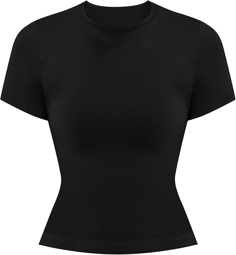 Sunzel Short Sleeve Fitted Basic T Shirts for Women, Soft Crew Neck Basic Crop Tee Cute Trendy Su... | Amazon (US)