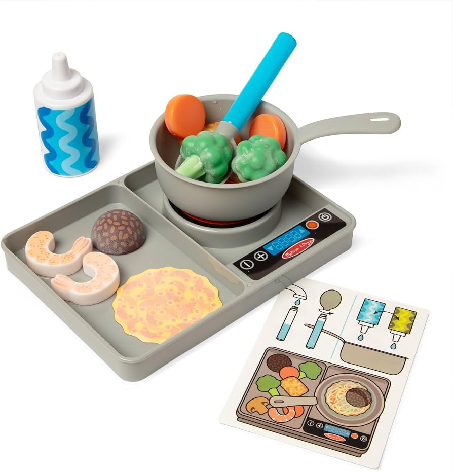 Melissa & Doug Simmer & Stir Stovetop Play Set with Water WOW!\u00ae colour Reveal Play Food Pres... | Amazon (UK)