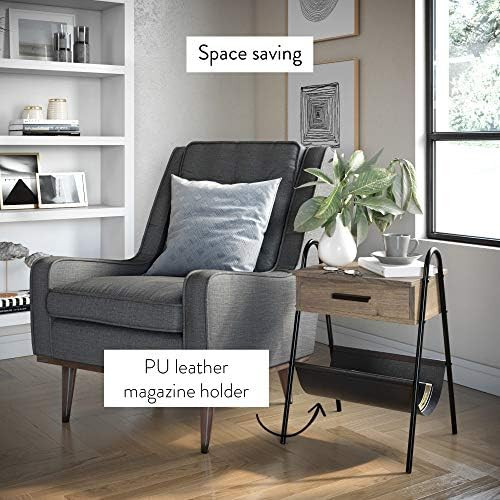 Nathan James Hugo Wood Nightstand, Rustic Accent End or Side Table with Drawer, Durable Black Met... | Amazon (US)