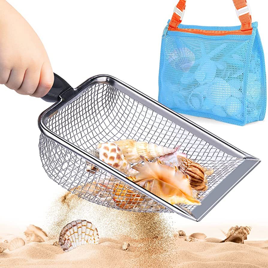 Beach Mesh Shovel with Mesh Beach Bag for Shell Collecting, Kids Filter Sand Scooper for Picking ... | Amazon (US)
