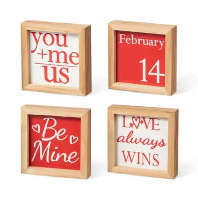 Glitzhome 4"H Set of 4 Valentine's Wooden Block Table Decor | Belk