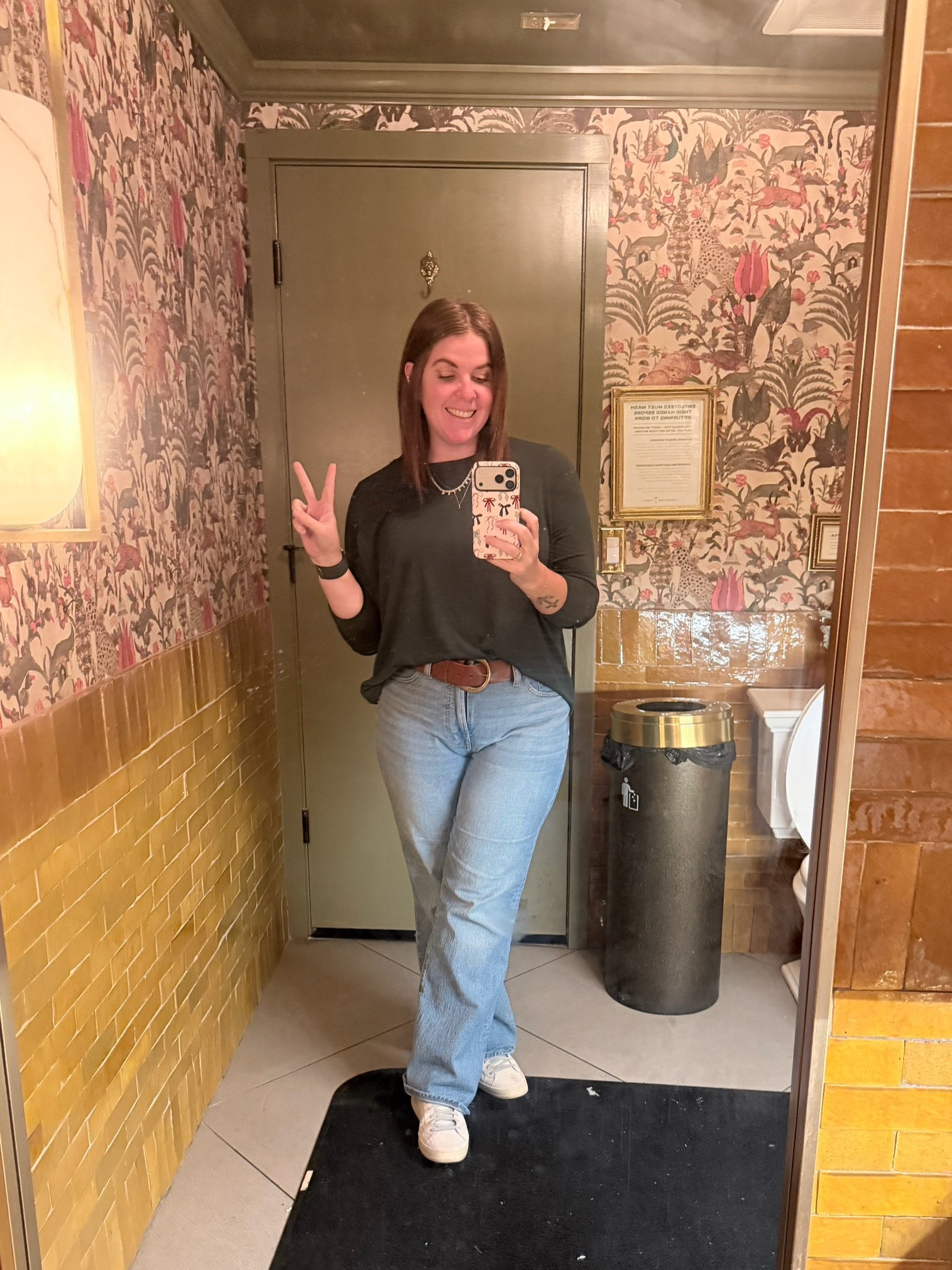 The bathroom was too pretty, I couldn’t pass up on an OOTD shot! 😂 Jeans are Madewell, size down and they are on sale for 30% off (with code EXTRA)! The green long sleeve tee is from Athleta and doesn’t run big! 

#LTKHoliday #LTKootd #LTKSaleAlert