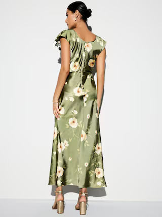 The Occasion by Old Navy Flutter-Sleeve Keyhole Satin Maxi Dress | Old Navy (US)