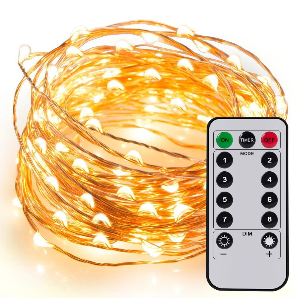 33ft 100LED Copper Battery Powered Warm White Fairy String Lights With Remote Control for Indoor ... | Walmart (US)