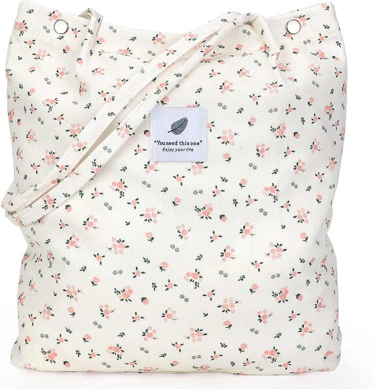 Tote Women Girls, Large Capacity Corduroy Reusable Grocery Shoulder Bag with Inner Pockets | Amazon (US)