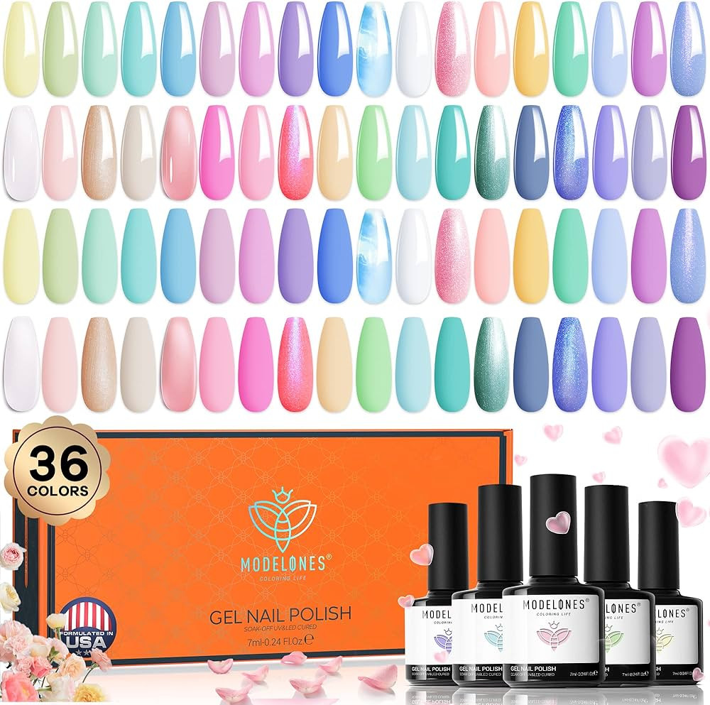 Modelones 36 Pcs Gel Nail Polish Kit, Dreamy Macaroon Pastel Gel Polish Colors Set 7ML Soak Off S... | Amazon (US)