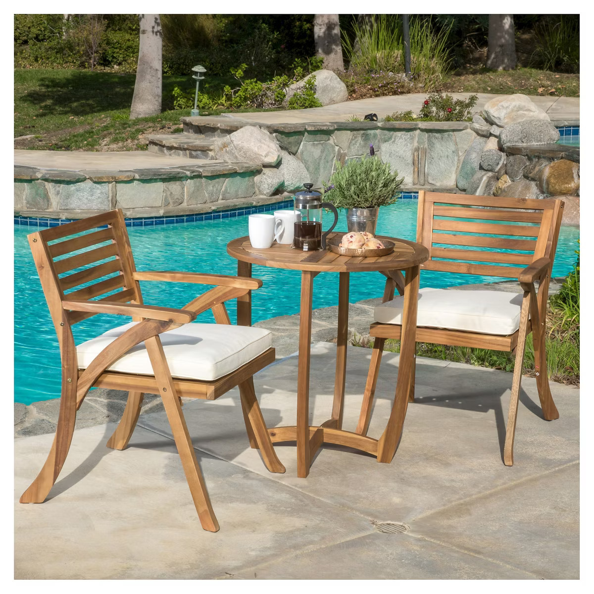 Coronado 3pc Acacia Wood Patio Bistro Set with Cushions - Teak Finish - Christopher Knight Home: ... | Target