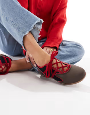 SEQWL lace up detail ballet trainers in chocolate | ASOS (Global)