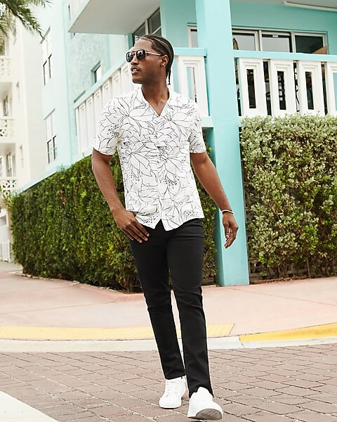 Floral Print Rayon Short Sleeve Shirt | Express