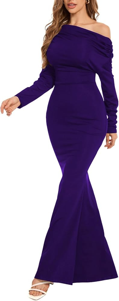 Formal Dresses for Women Elegant Off Shoulder Evening Party Gowns Sexy Bodycon Ruched Prom Weddin... | Amazon (US)