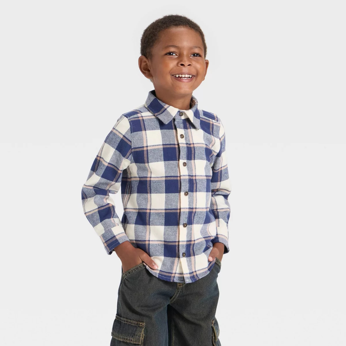 OshKosh B'gosh Toddler Boys' Long Sleeve Plaid Shirt - Navy Blue | Target