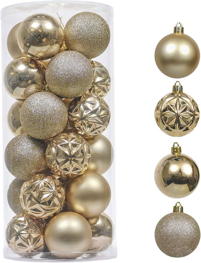 Valery Madelyn 24ct 60mm Christmas Ball Ornaments Gold Decoration, Shatterproof Plastic Xmas Chri... | Amazon (US)