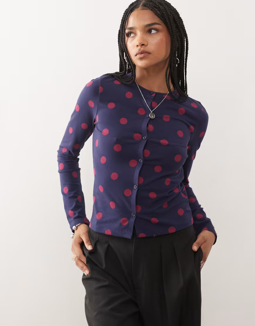 COLLUSION polka dot cardigan in plum and pink-Multi | ASOS (Global)