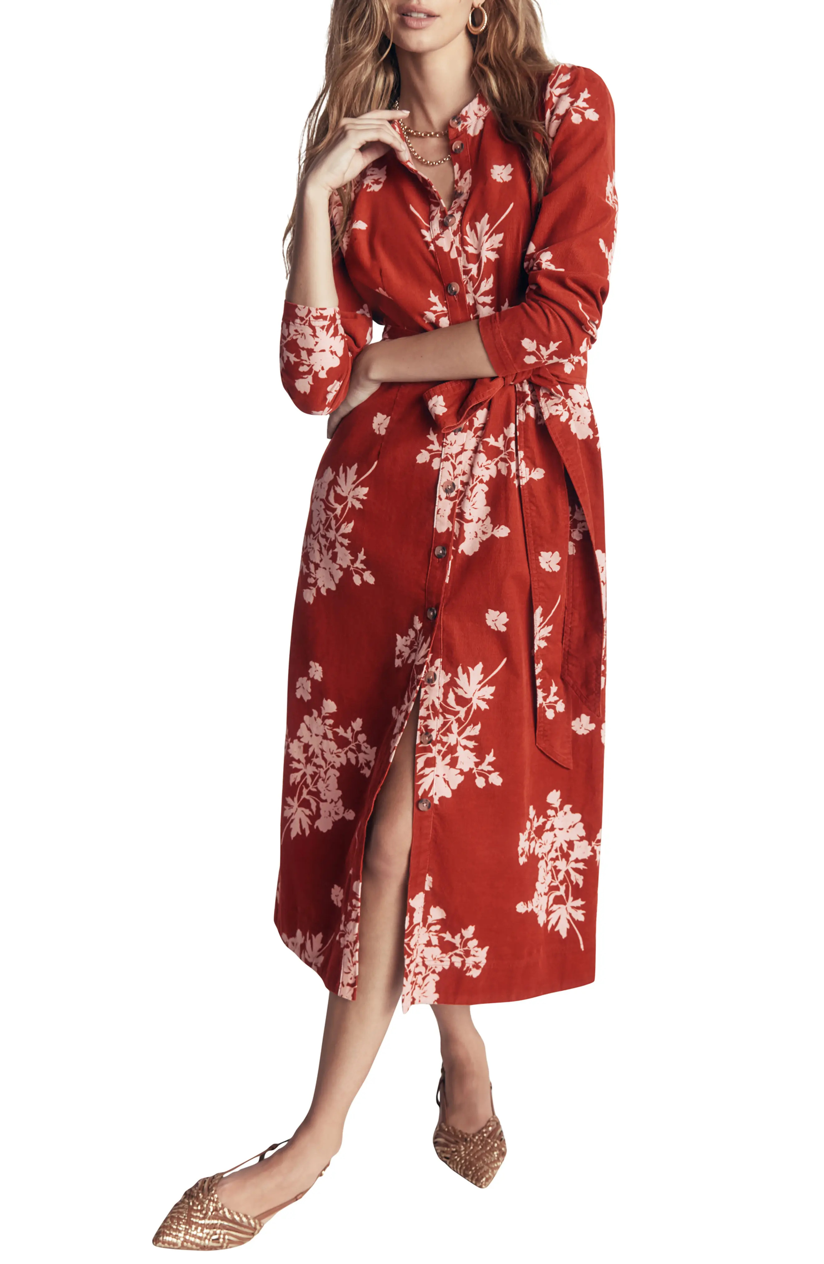 Boden Louise Corduroy Midi Shirtdress in Arabian Spice/flecked Bunch at Nordstrom, Size 10 | Nordstrom