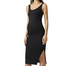 POSHDIVAH Women's Maternity Sleeveless Tank Dress Side Slit Bodycon Pregnancy Clothes Casual for ... | Amazon (US)