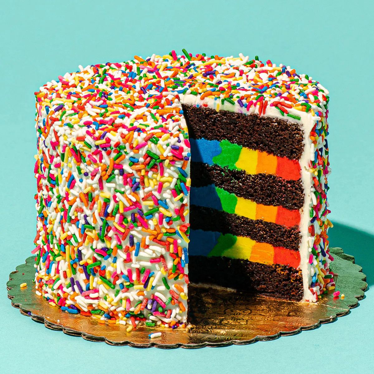 Chocolate 4-Layer Rainbow Cake by Over the Rainbow Cakes | Goldbelly | Goldbelly