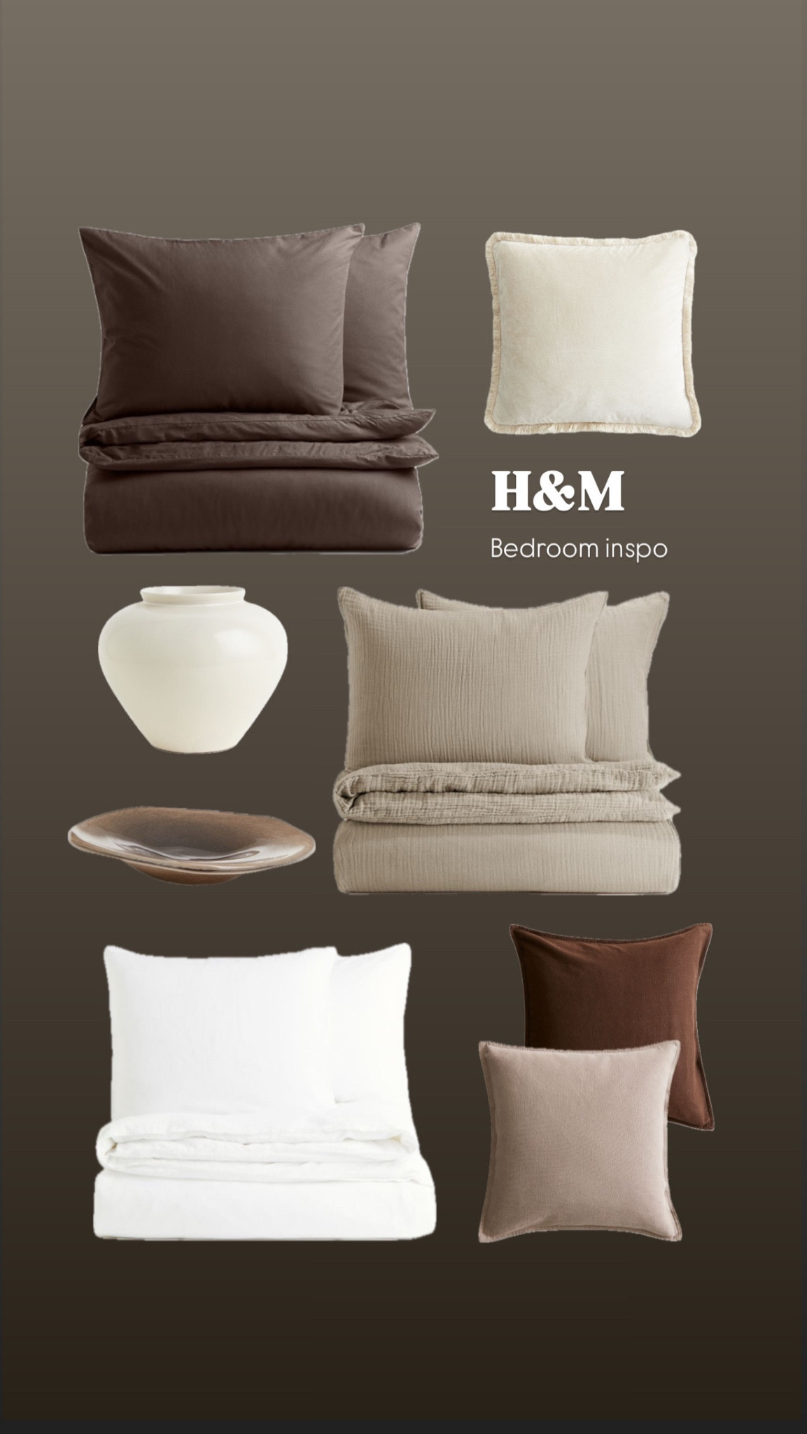 Neutral Bedroom inspo

H&M new in 🤎
Bedroom decor, bedroom inspo, brown and beige home decor, bedroom inspo 

#LTKeurope #LTKhome #LTKuk