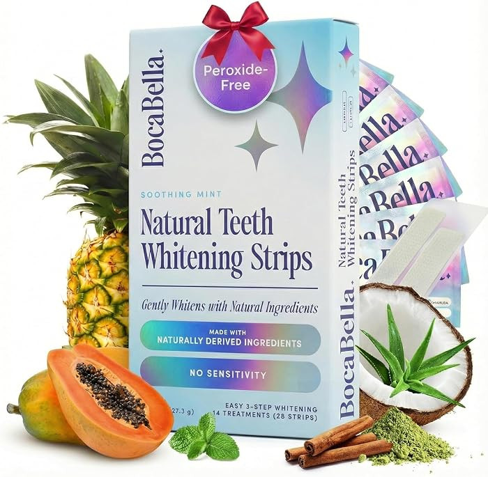 BocaBella Natural Teeth Whitening Strips - 100% Sensitivity-Free, Whitens 8 Shades in 14 Days, Pe... | Amazon (US)