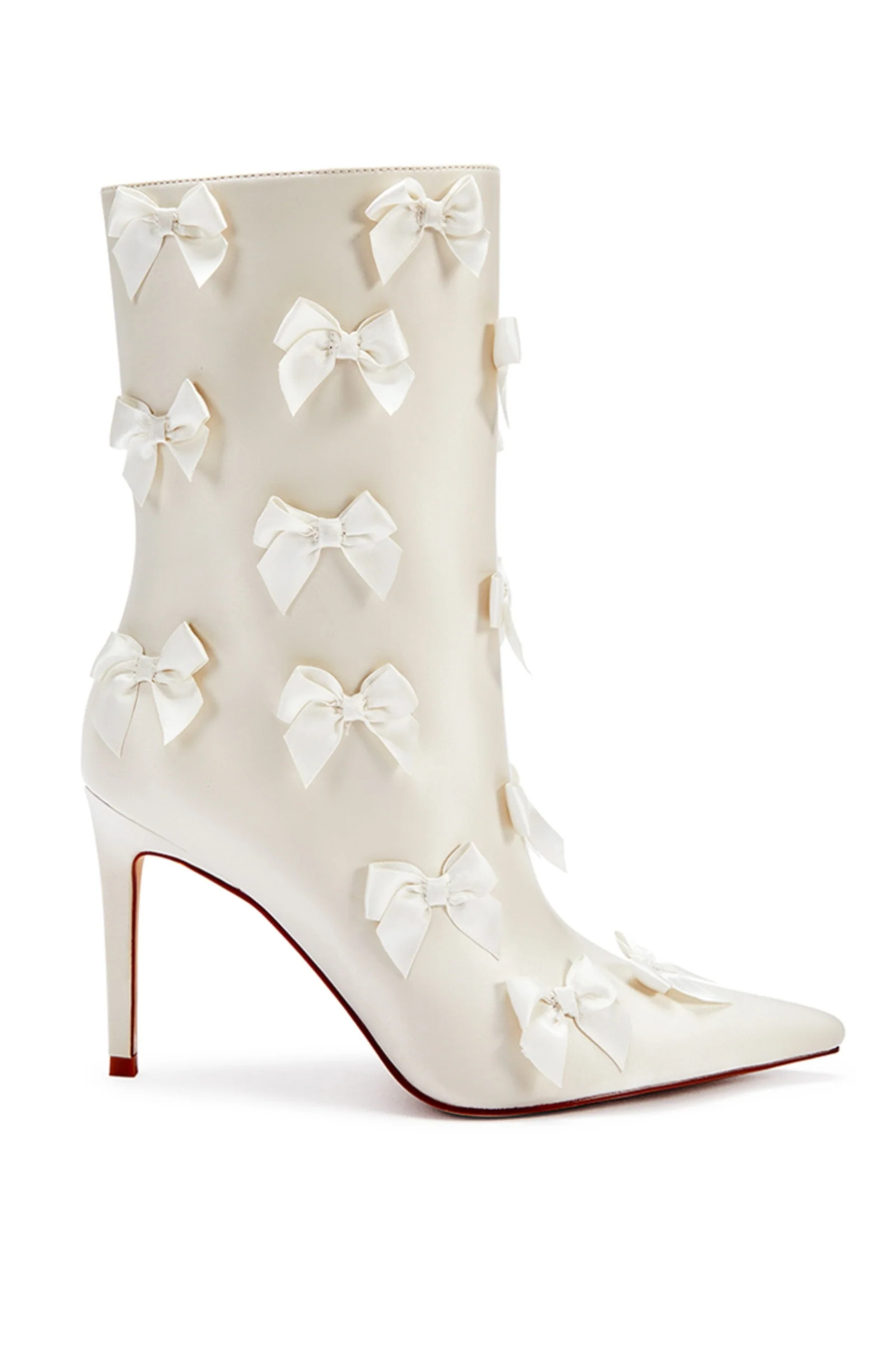 TAF-CREAM SATIN BOW STILETTO BOOTIE | Azalea Wang