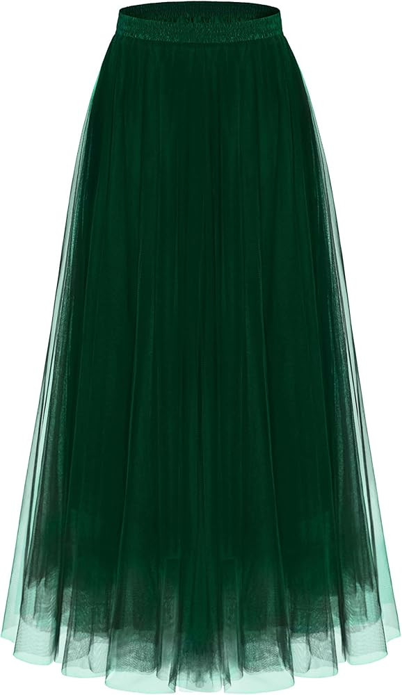 Kingfancy Women's Winter Skirts 2 Layered Tulle Tiered Long Skirts Elastic Waist A-Line Midi Skir... | Amazon (US)