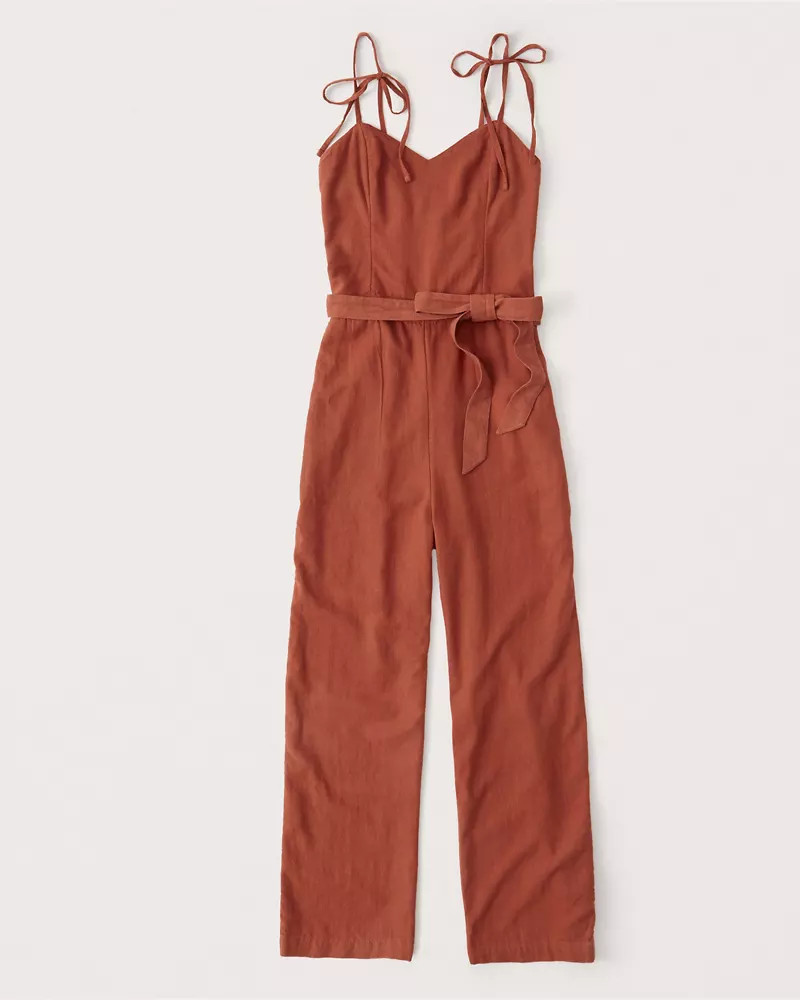 Tie-Strap Linen-Blend Jumpsuit | Abercrombie & Fitch (US)