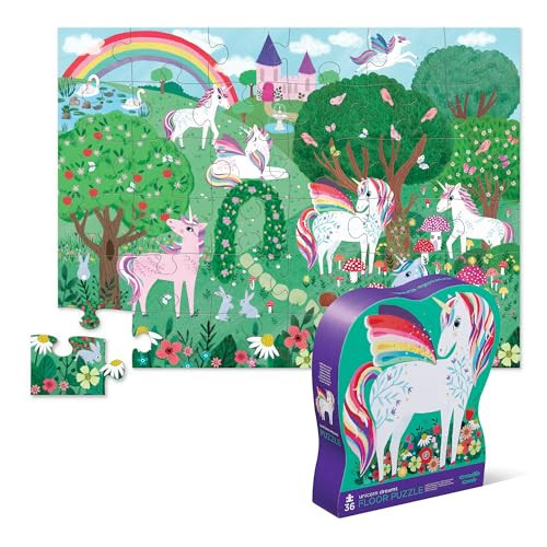 Crocodile Creek 36-Piece Jigsaw Floor Puzzle - Fun Floor Puzzles for Kids Ages 3-5 - Heavy-Duty Shaped Box for Storage - Unicorn Dreams - 27" W x 20" H Finished | Amazon (US)