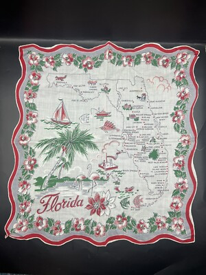 Lady's Vintage Handkerchief Printed Florida State Souvenir | eBay US