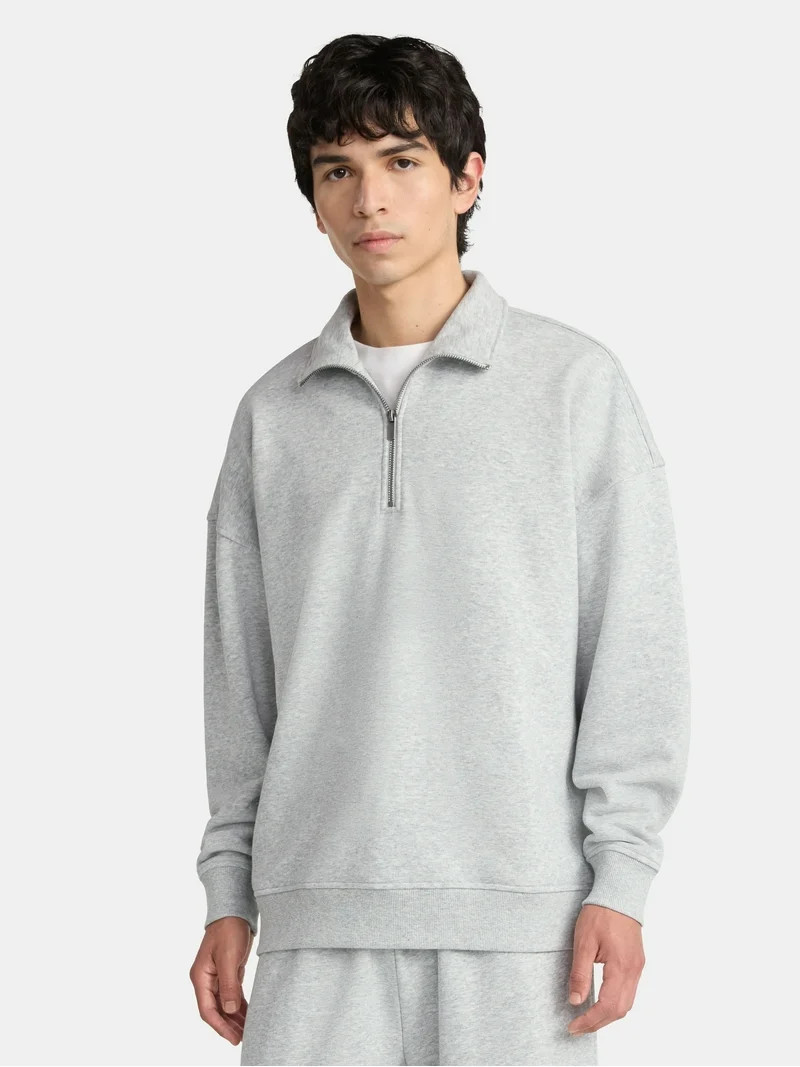 No Boundaries Oversized Quarter Zip Pullover with Long Sleeves, Men's & Big Men's | Walmart (US)