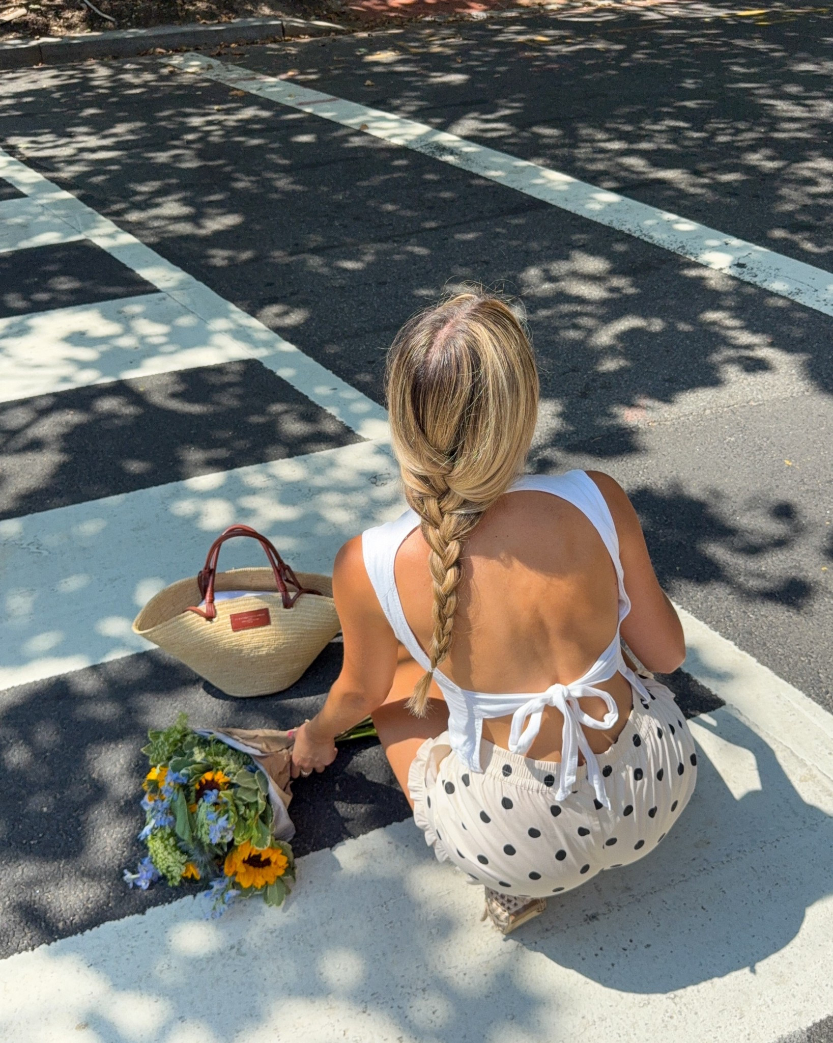 Obsessed with these polka dot shorts and open back top! Added my basket bag & crochet ballet flats too 

#LTKFindsUnder50 #LTKStyleTip #LTKFindsUnder100