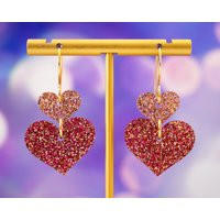 Glitter Heart Dangle Earrings Stacked Acrylic Valentine's Day Earrings | Etsy (US)