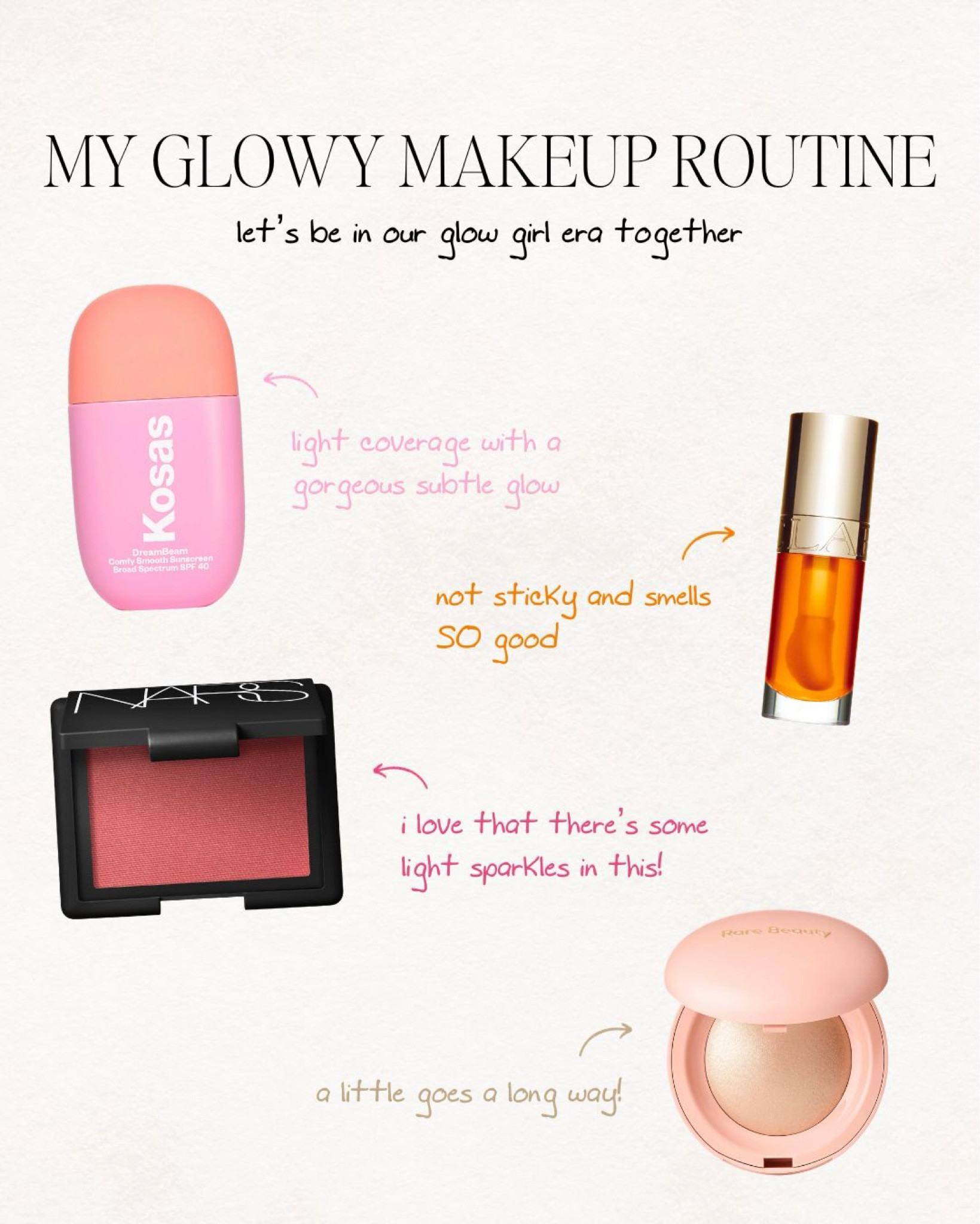 glowy makeup routine, makeup, subtle makeup, no makeup makeup look, sunscreen, lip oil, blush, highlighter, skin tint, foundation, cc cream, lip gloss, nars, rare beauty, kosas, clarins 

#LTKbeauty #LTKfindsunder50 #LTKfindsunder100