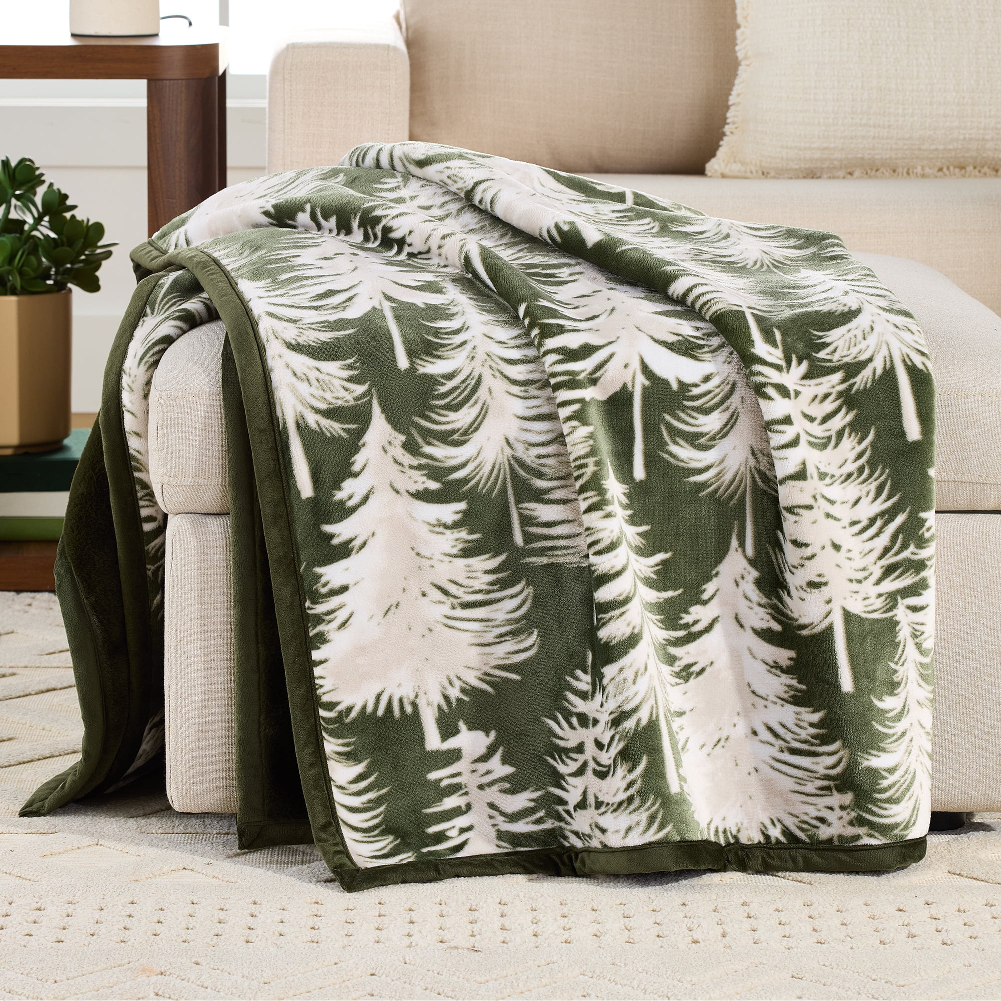 Better Homes & Gardens Velvet Plush Faux Fur Throw Blanket, Whimsical Forest Green | Walmart (US)