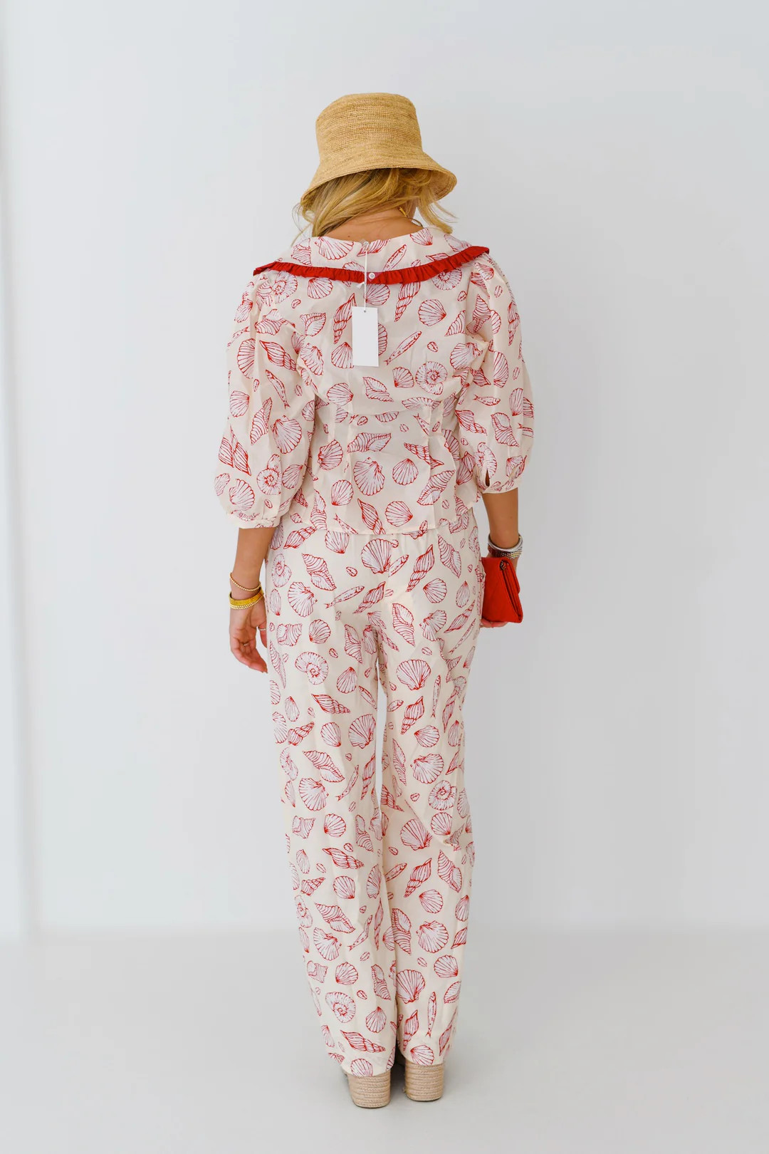 Crystal Shell Linen Pants-Cream/Red | Fancyd Boutiqe