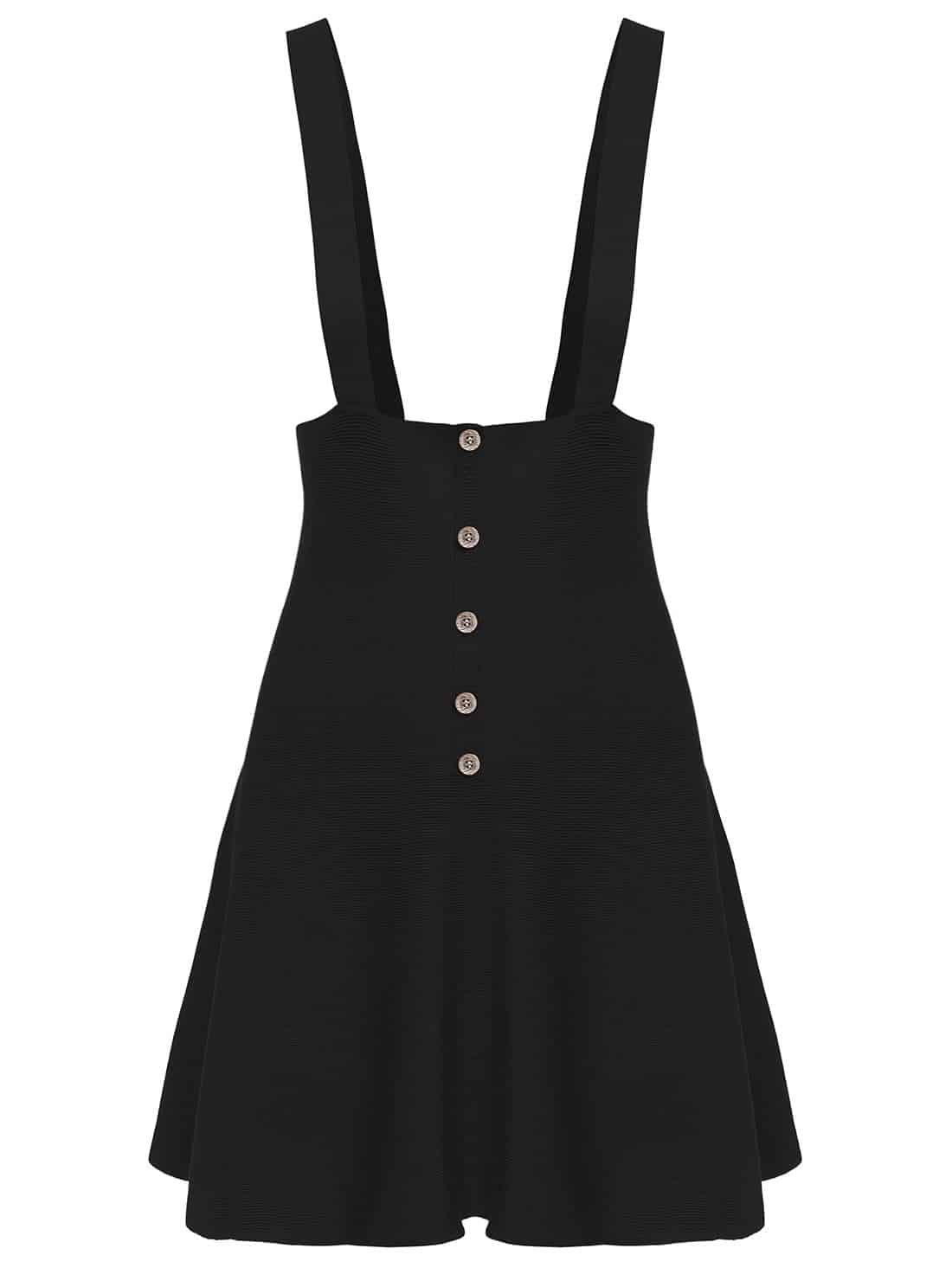 Strap Buttons Flare Black Dress | ROMWE