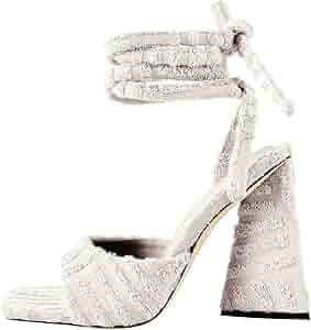 Women's Lace up Fashion Square Toe High Heeled Ankle Strap Chunky Mule Sandals | Amazon (US)