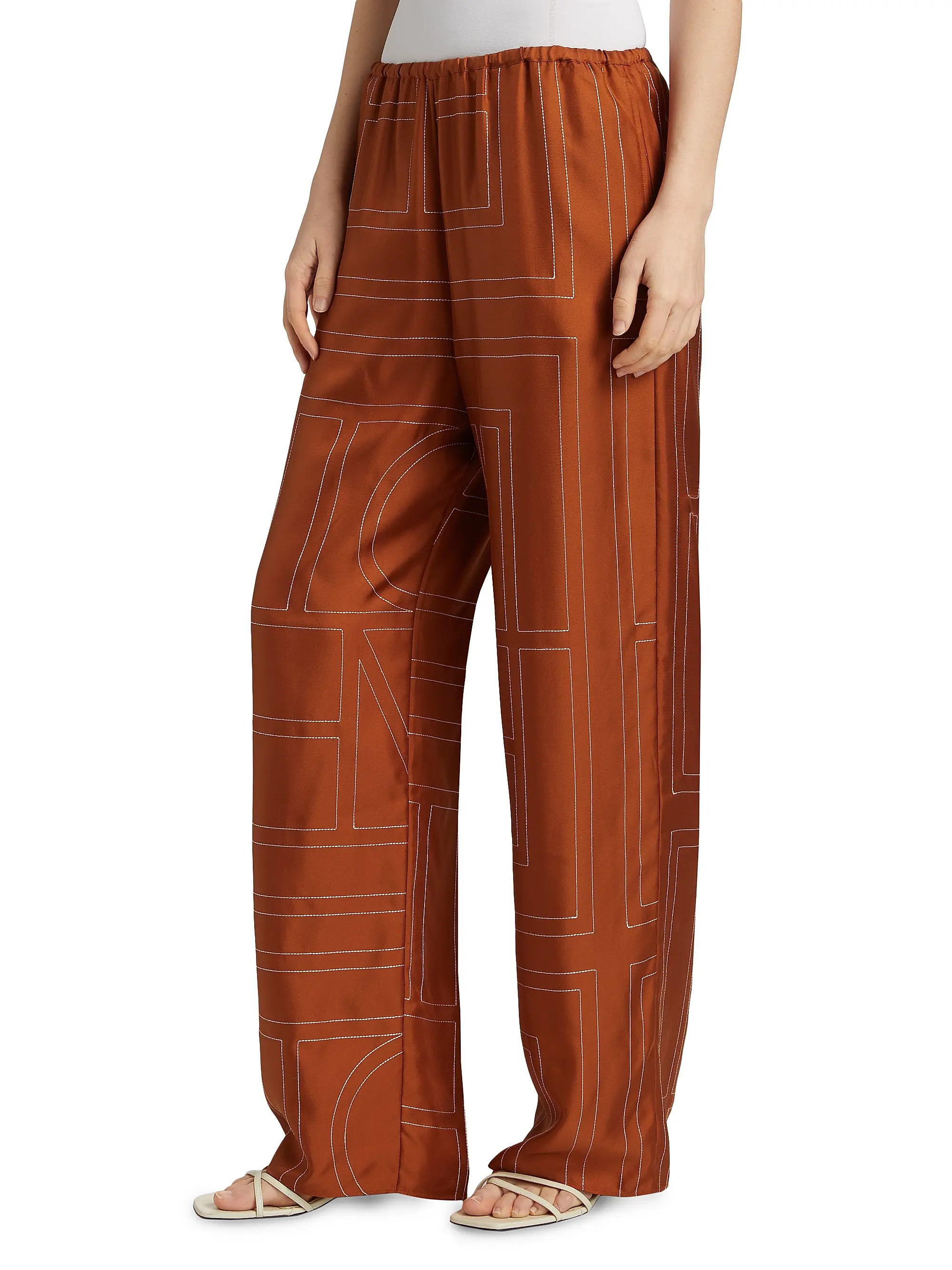 Embroidered Silk Pajama-Inspired Pants | Saks Fifth Avenue