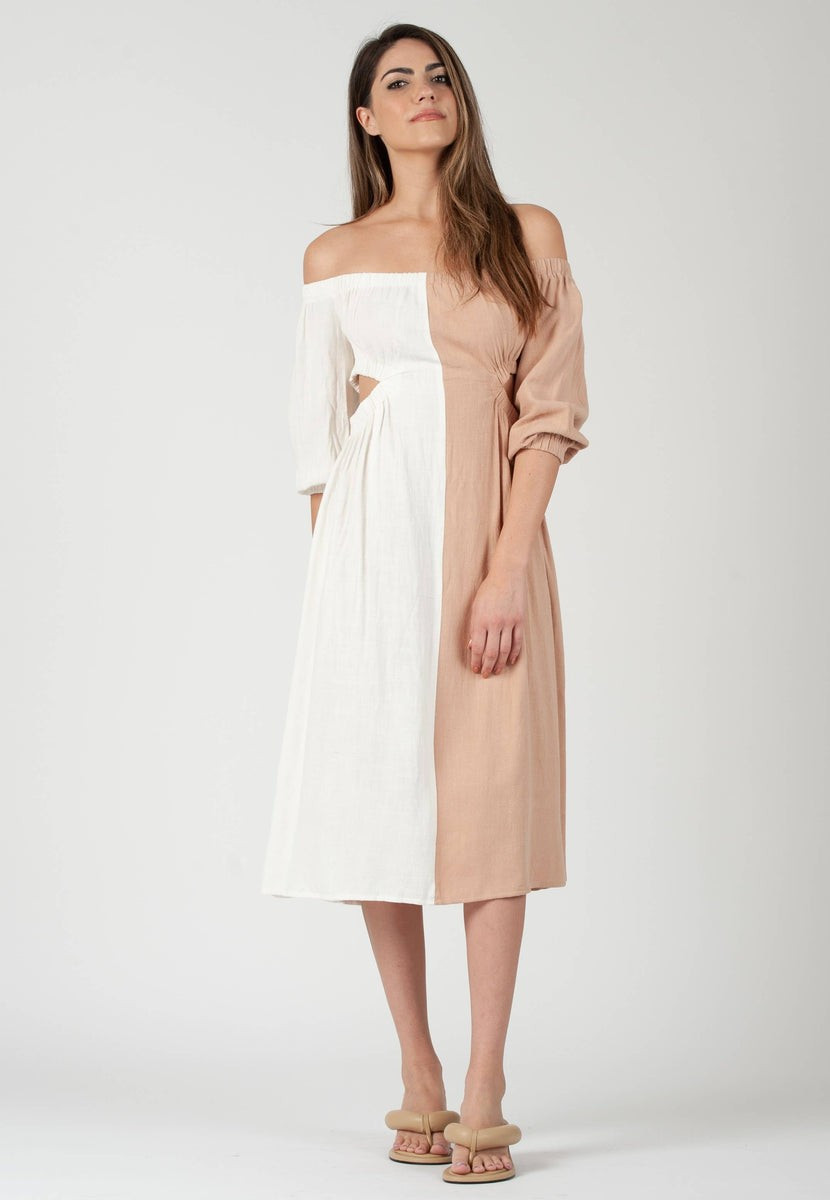 AURORA TWO TONE DRESS-BLUSH/WHITE | LUCCA COUTURE