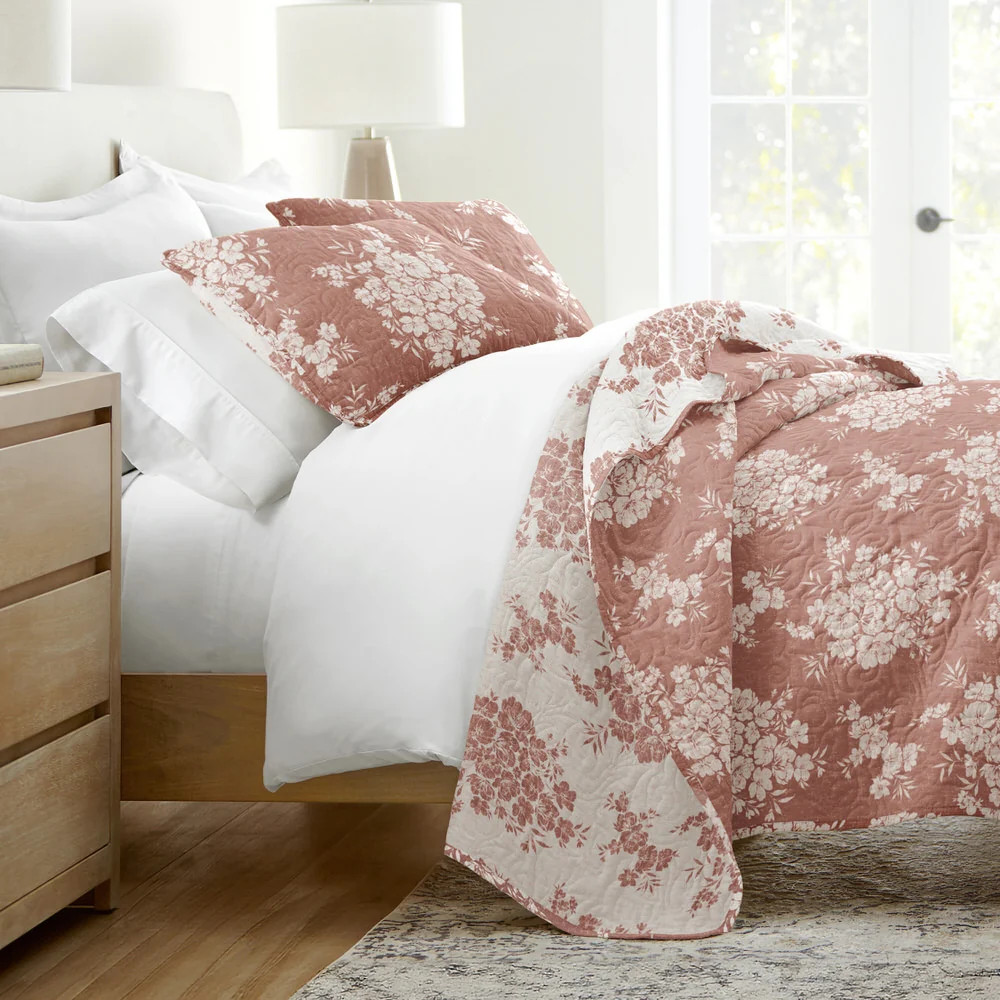 Distressed Bouquet Reversible Quilted Coverlet Set | Linens and Hutch