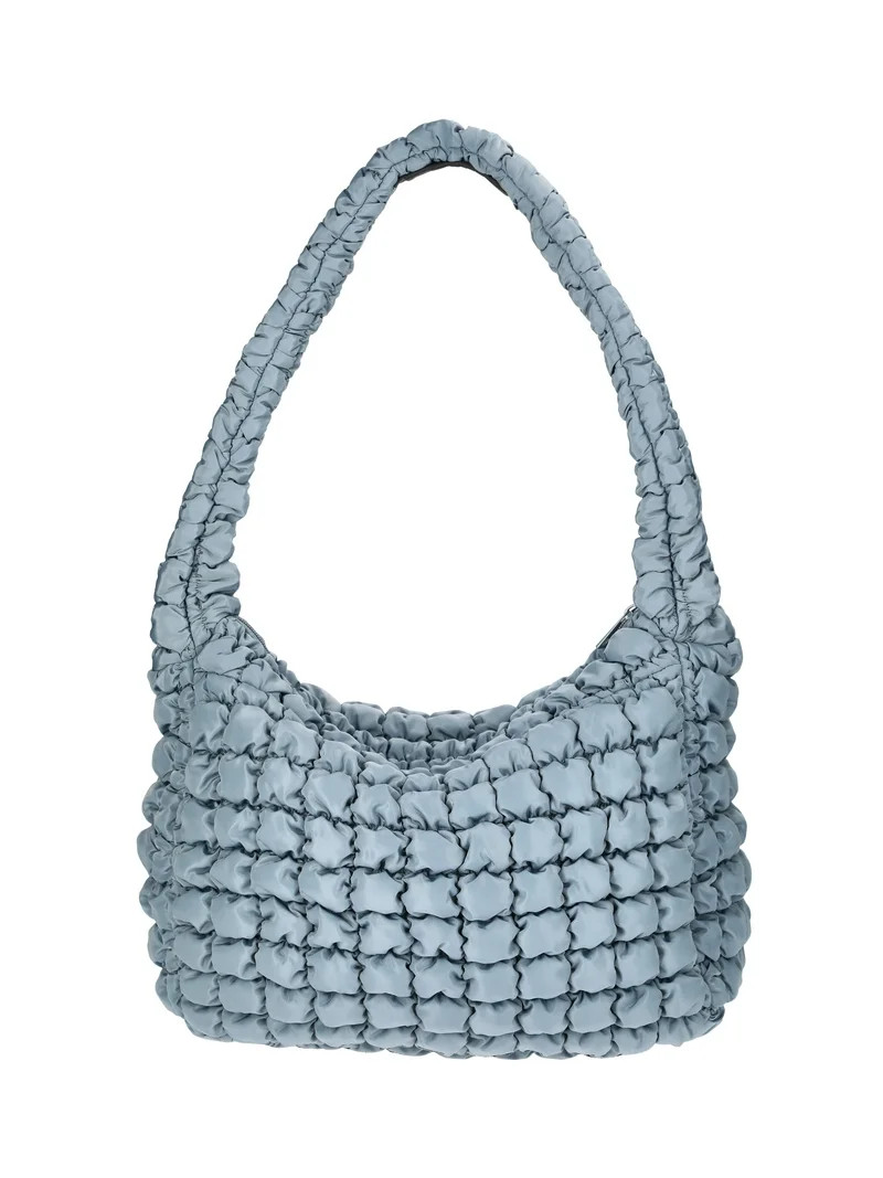 No Boundaries Women's Oversized Quilted Hobo Bag, Platinum - Walmart.com | Walmart (US)