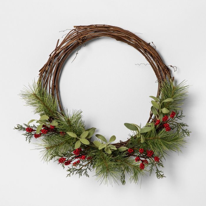 18" Faux Pine Wreath with Red Berries - Hearth & Hand™ with Magnolia | Target