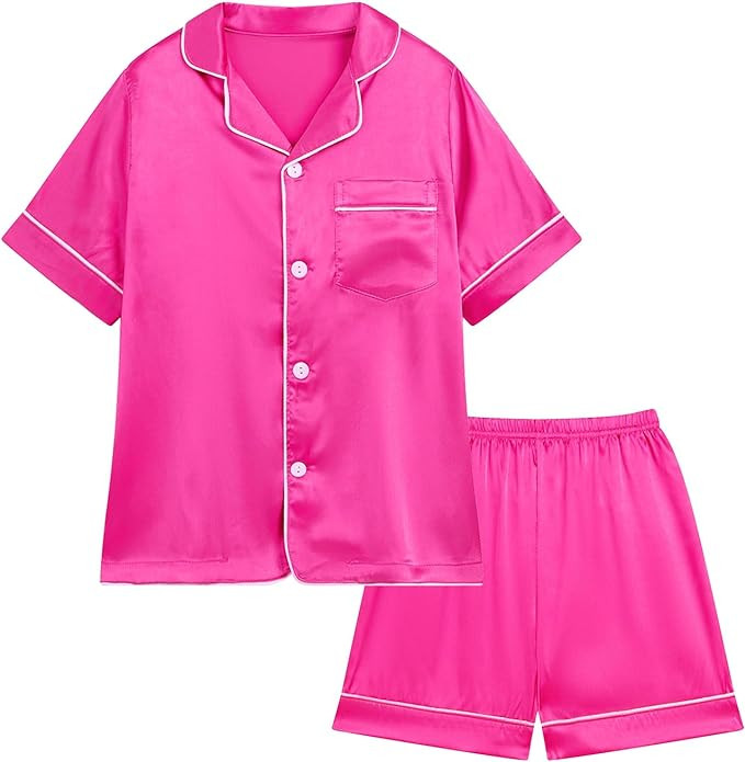 Weixinbuy Pajama Set for Kid Baby Boy Girl Button-up Silk Pajama Sleepwear Nightwear Loungewear C... | Amazon (US)