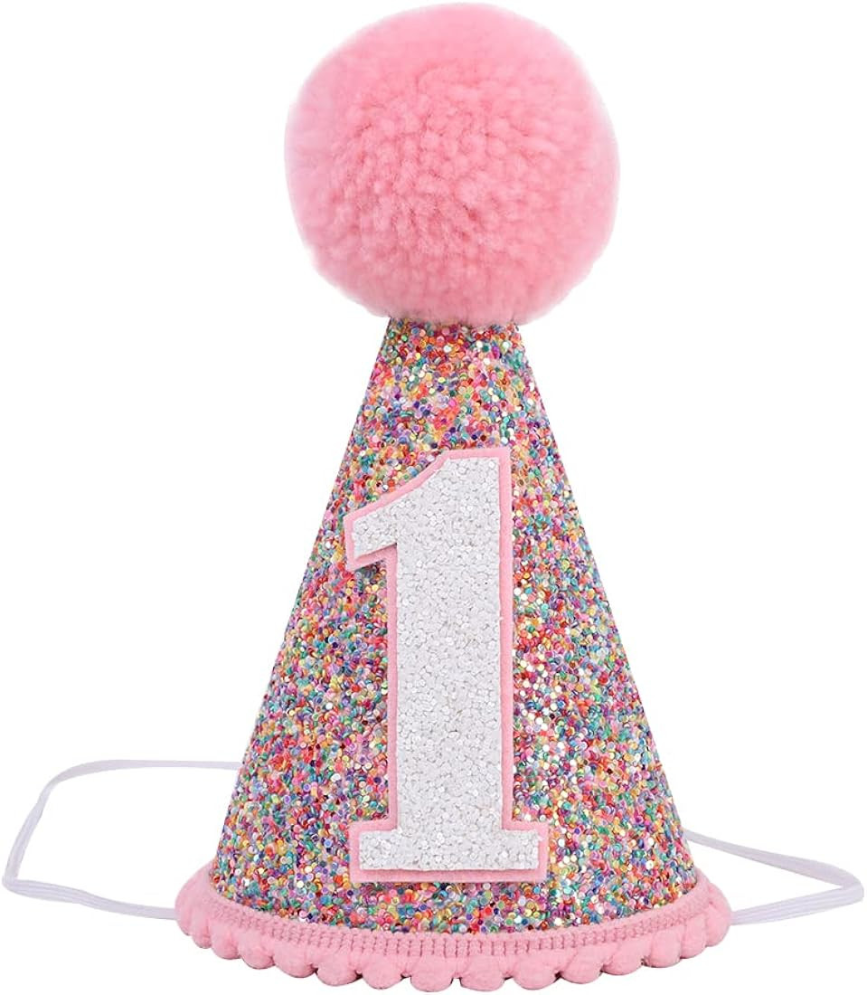 Birthday Rainbow Cone Hat - Glitter Birthday Hat , Rainbow Birthday Party Decorations | Amazon (US)