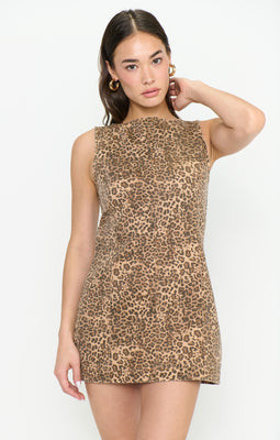 Boulevard Mini Dress, in Mod Leopard Denim, Size: Medium | Show Me Your Mumu | Show Me Your Mumu