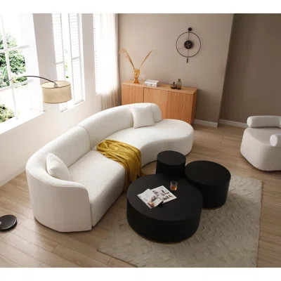 Luxury Modern Style Living Room Upholstery Curved Sofa With Chaise 2-Piece Set, Right Hand Facing Sectional, Boucle Couch, White | Wayfair North America