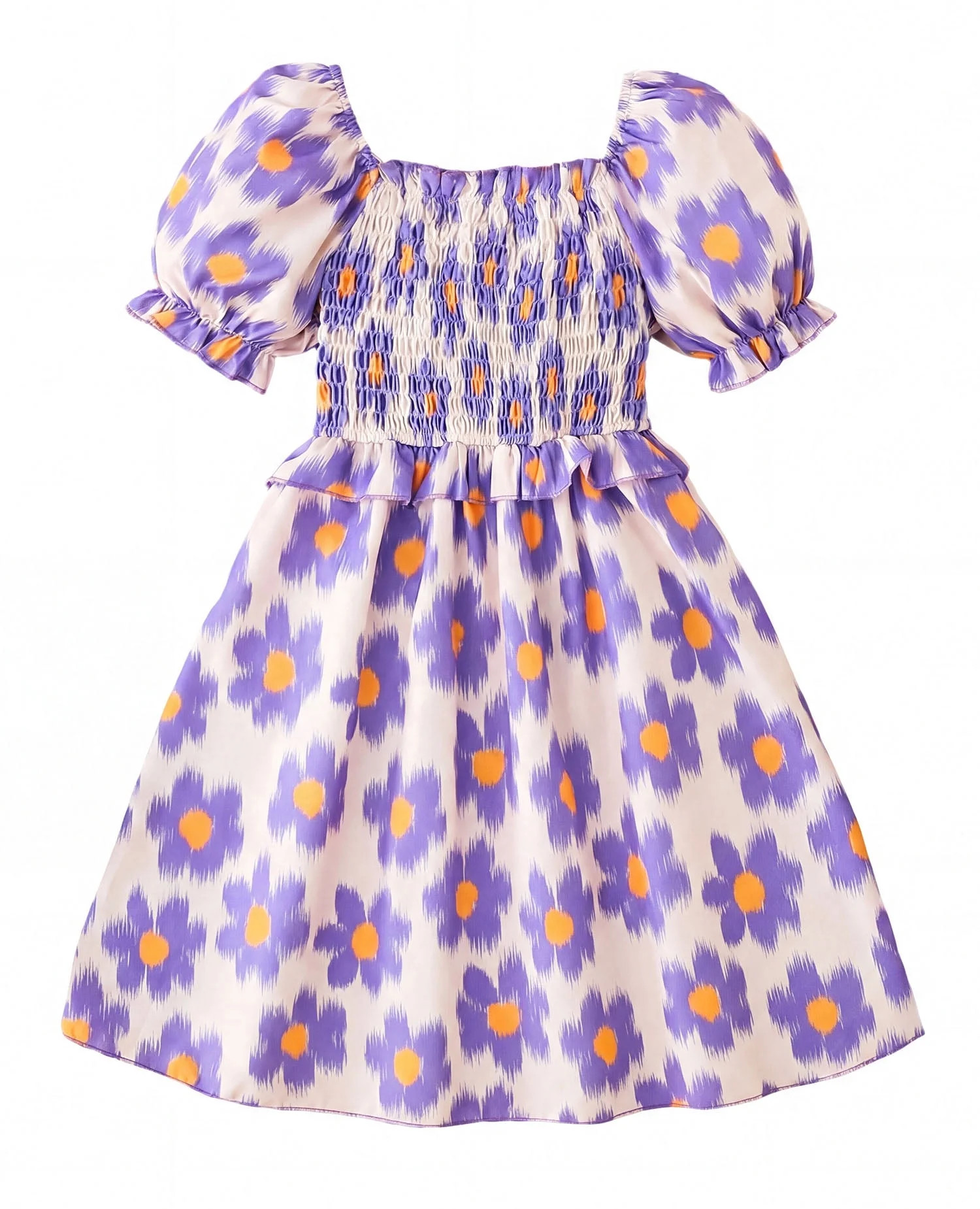 Actgleam Girls Summer Dress Kids Floral Print Puff Sleeve Cute Square Neck A-Line Midi Sundress,P... | Walmart (US)