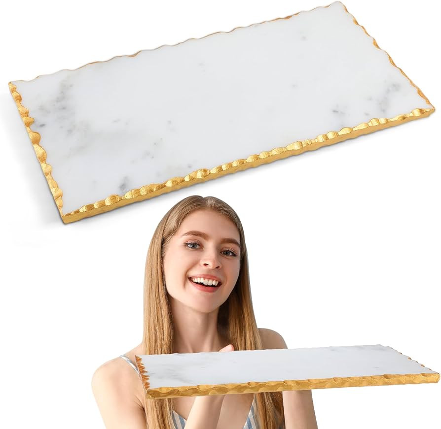 12" x 6" Marble Slab with Golden Foiling Natural Marble Board White Candle Tray Candle Plate Marb... | Amazon (US)