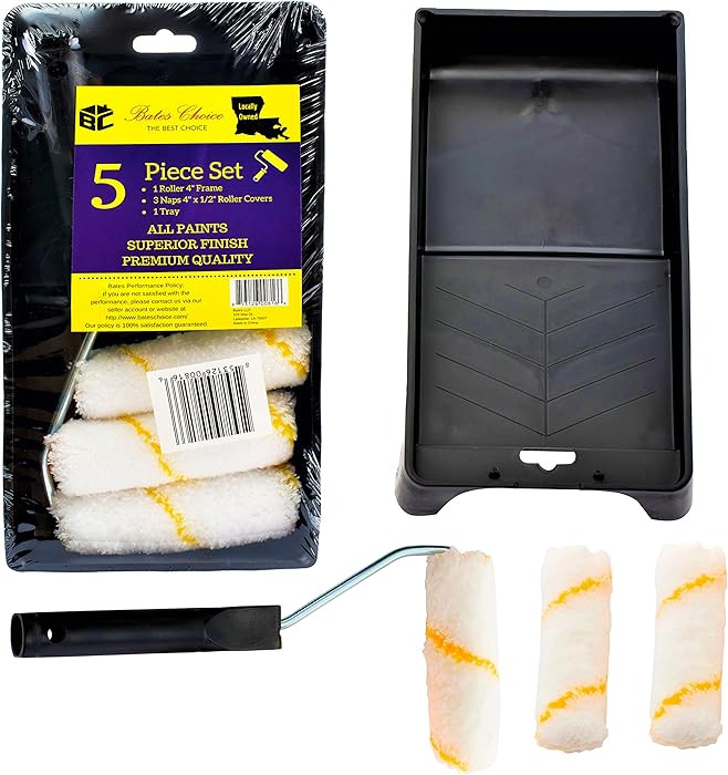 Bates- Paint Tray Set, 4 inch Paint Roller, Paint Tray, Foam Roller, Roller Brush, Small/Mini 4",... | Amazon (US)